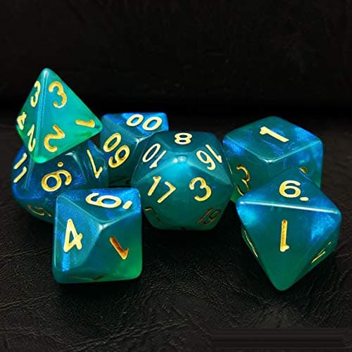 Image of Bescon Moonstone Dice Set Peacock Blue, Bescon Polyhedral Moonstone RPG Dice Set