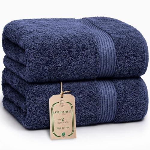 Image of HomeBurg Luxe 2-Piece Bath Towel Set – Large Soft Cotton Towels, Absorbent, Durable & Skin-Friendly, Machine Washable, 65 × 137 cm, Navy Blue