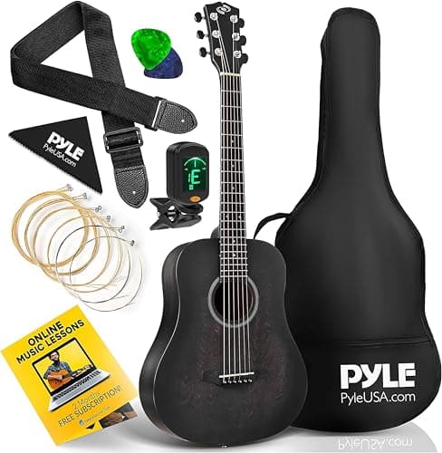 Image of Pyle Kids Acoustic Guitar 1/2 Size 34 Inch Black Beginner Guitar Kit Classical Guitar for Children with Gig Bag Strap Tuner Picks Strings