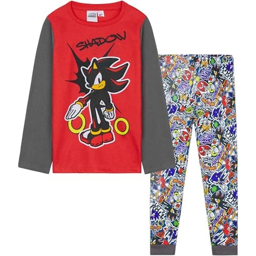 Image of Sonic The Hedgehog Boys Pyjamas Set, Long PJs for Kids, Knuckles Cosy Loungewear Soft Official Nightwear, Gamer Gifts for Boys (7-8 Years, Red Shadow)