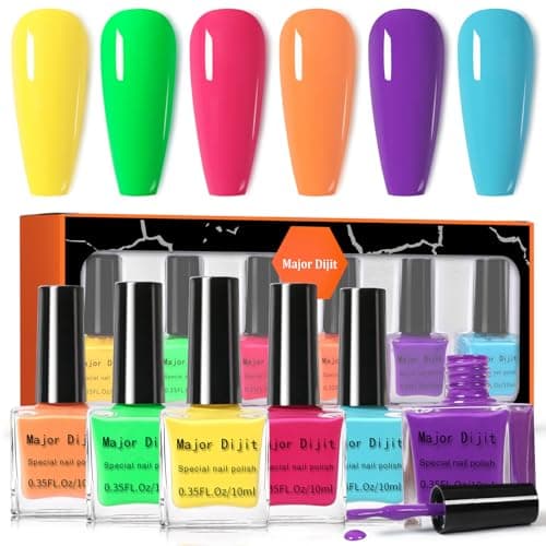 Image of DouborQ 6 Colors Neon Bright Colors Nail Polish Set Finger Nail Polish Bulk Manicure Nail Art Home Salon Long-lasting Sequins Nail Art Varnish for Halloween (25-30)