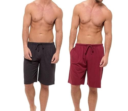 Image of INSIGNIA Mens Pyjamas Lounge Shorts Bottoms 2 Pack (UK, Alpha, XL, Regular, Regular, Wine_Dark Grey Marl)