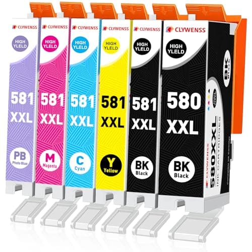 Image of Clywenss 580 581 XXL Ink Cartridges with Photo Blue Compatible with Canon PGI-580XXL CLI-581XXL for Pixma TS705 TS6350 TS6250 TS8250 TS6351 TS6251 TS8550 TS8500 TS8252 TS9150 TS9550 TS9551C, 6-Pack