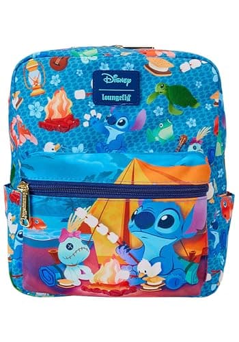 Image of Loungefly Disney Stitch Camping Cuties AOP Nylon Square Kids Mini Backpack Multi