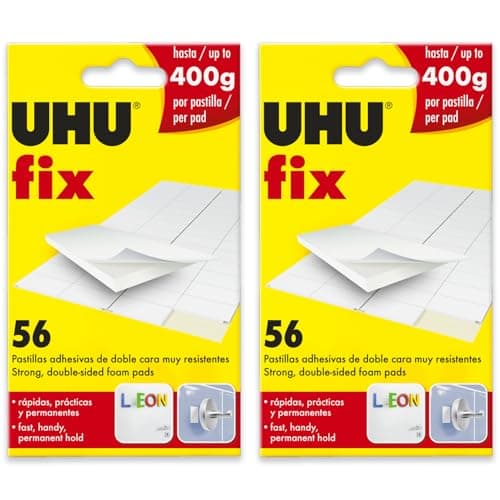 Image of UHU Fix - Double Sided Sticky Glue Foam Pads - Strong Wall Adhesive Strips - 2 x Packs of 56 - Total 112