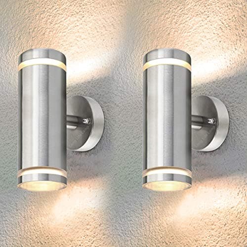 Image of Long Life Lamp Company 2 x Exterior Outdoor Up Down Wall Light IP65 Transparent Diffuser Stainless Steel ZLC308-F Use with LED GU10 Bulb Only