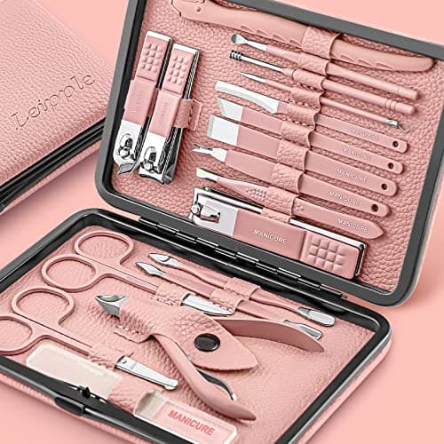 Image of Manicure Set Professional Pedicure Kit Nail Clippers Kit - 18 Pcs Nail Care Tools - Grooming Kit with Luxurious Upgraded Travel Case (Pink)