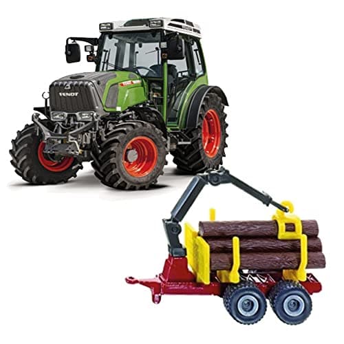 Image of Maisto Mini Working Machines FENDT 209 VARIO TRACTOR WITH LOG TRAILER – 3” Scale – Incredibly Detailed Die-Cast Replica Collectible Model, Green