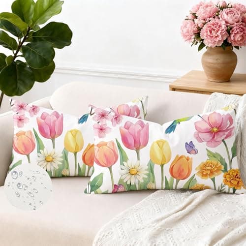 Image of Set of 2 Hummingbird Cushion Covers Outdoor Waterproof 30 x 50 cm Sofa Cushion Waterproof Decorative Cushion Covers Flowers Colourful Cushion Cover Polyester Cushion Cover Decorative Cushion Covers