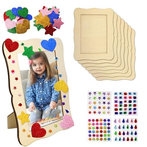 Image of Picture Frame Painting Craft Kit - 8 Packs Wooden DIY Picture Photo Frames Set Unfinished Wood for Crafts Paint Decorate Wave Shape
