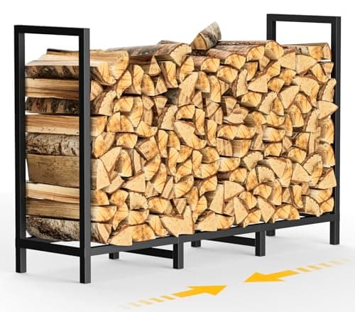 Image of Garbuildman 4ft Heavy-Duty Outdoor Log Store, Firewood Rack with 8 Legs & Adjustable Stacking, Rust-Resistant Fire Wood Storage for Garden, Shed, Black