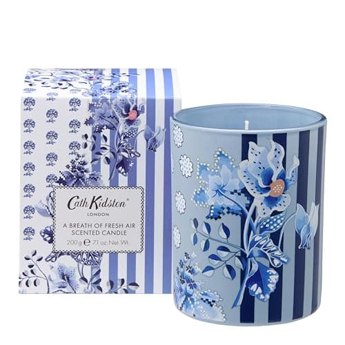 Image of Cath Kidston Scented Candle 220g, Home Fragrance, Nutmeg, Cedarwood and Lilac, 40 Hours Burn Time, Reusuable Glass Jar, Housewarming Gift, Vegan and Cruelty Free, Light Blue