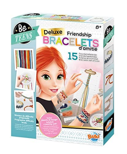 Image of Buki Be Teens Deluxe Friendship Bracelet Making Kit with 15 Bracelets, Instructions & Accessories – Arts & Crafts Jewellery Set with Foam Disc, Threads, Beads & Pendants for Boys & Girls 8+