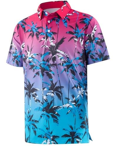 Image of APTRO Men’s Golf Polo Shirts for Men Adult Short Sleeve Summer Quick Dry T Shirts Printed Lightweight Golf Tops Gradient Pink Palm PL044 XL