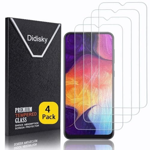 Image of Didisky [4 Pack Tempered Glass Screen Protector for Samsung Galaxy A50 2019, Anti Scratch, 9H Hardness, No Bubbles, High Definition, Easy To Apply