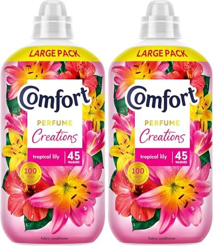 Image of Comfort Perfume Creations Tropical Lily Fabric Conditioner Softener with Motion-Activated Fragrance Technology 100 Days of Freshness 45 washes (1.35 L) (Pack of 2)