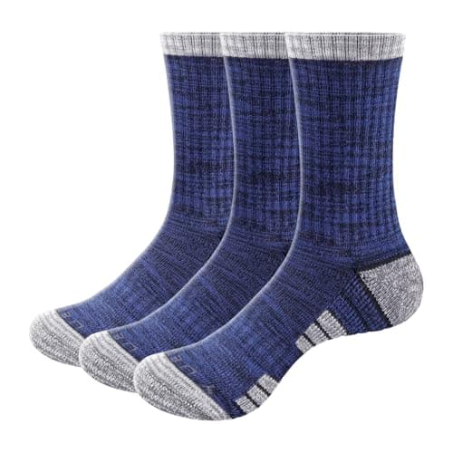 Image of YUEDGE Mens Navy Blue Cotton Cushioned Walking Sports Socks Moisture Wicking Athletic Crew Sock Breathable Anti-Odor Work Socks Thick Casual Mens Sock For Men 9-11, 3 Pairs