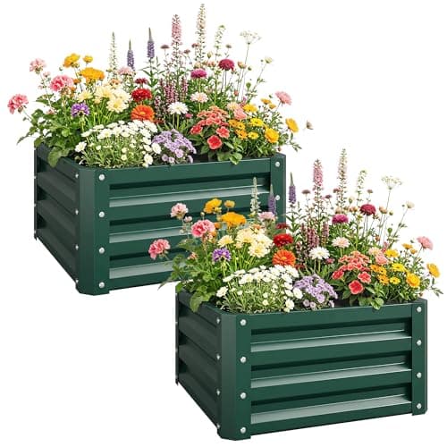 Image of Outsunny Set of 2 Raised Garden Bed, Outdoor Planter Box with Galvanised Steel Frame for Growing Vegetables, Flowers and Herbs, 60 x 60 x 30.5 cm, Green