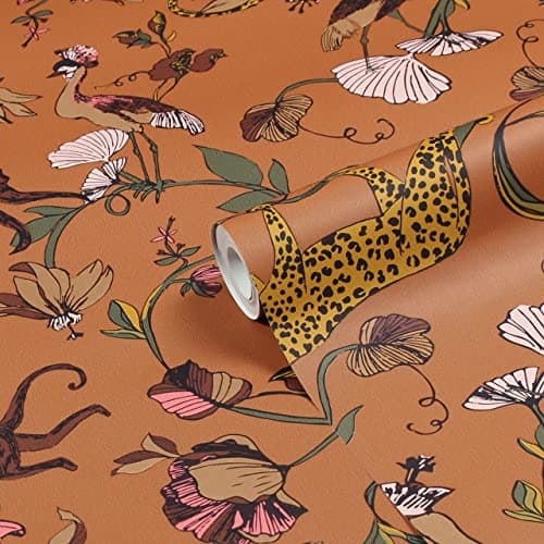 Image of furn. Exotic Wildlings Tropical Printed Wallpaper, Sienna