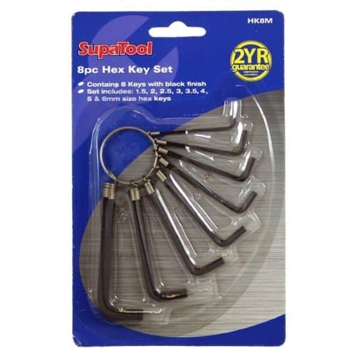 Image of SupaTool 8 Piece Hex Key Allen Alan Allan Key Set Kit