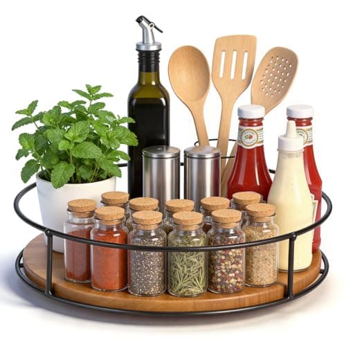 Image of Zocipro 9" Wooden Lazy Susan Turntable Organizer, 360° Rotating Non-Slip Tray for Kitchen Cabinet, Dining Table, Pantry & Coffee Bar | Spice, Condiment & Home Storage Decor