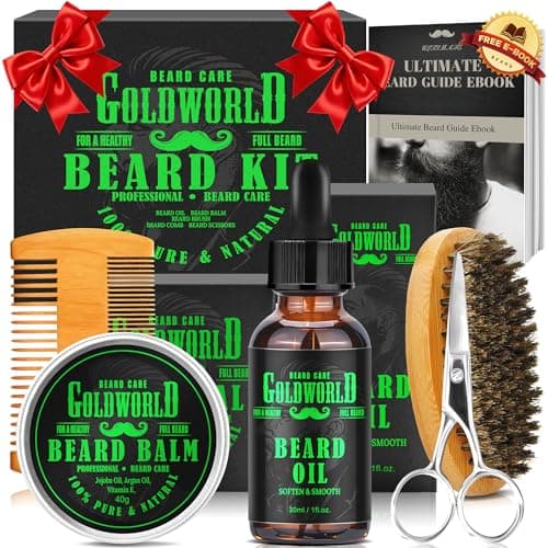 Image of Beard Grooming Kit for Men - Ultimate Beard Care Set Includes Growth Oil,Beard Balm,Wooden Comb,Brush & Scissor - Perfect Grooming & Gift Ideas for Men Dad Boyfriend Birthday Christmas