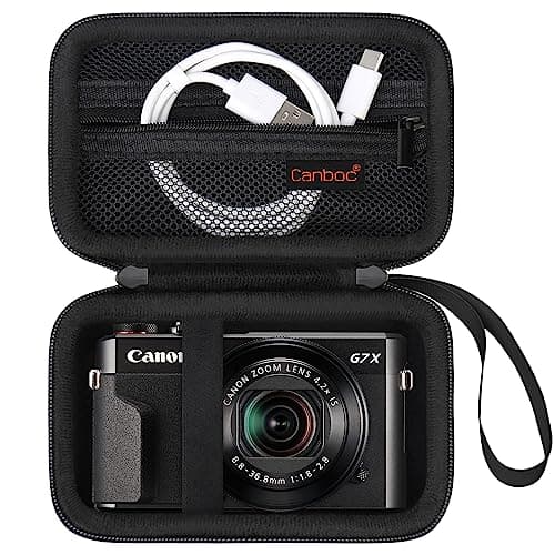 Image of Canboc Camera Case for Canon PowerShot G7 X Mark II/ G7X Mark III Digital 4K Vlogging Camera, Point and Shoot 4K Video Camera Bag, Zipper Mesh Pocket fits USB Cable, Batteries, Black
