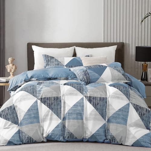 Image of Duvet Cover Set Double Size Geometry Beddding Set with pillowcases for Teens Adults Soft Microfiber Polyester Geometry Bedding, Blue, 200x200cm