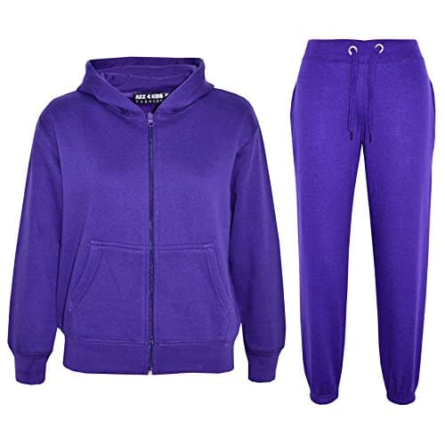 Image of A2Z 4 Kids Girls Boys Tracksuit Plain Camouflage Fleece Hooded - T.S Plain Purple 9-10