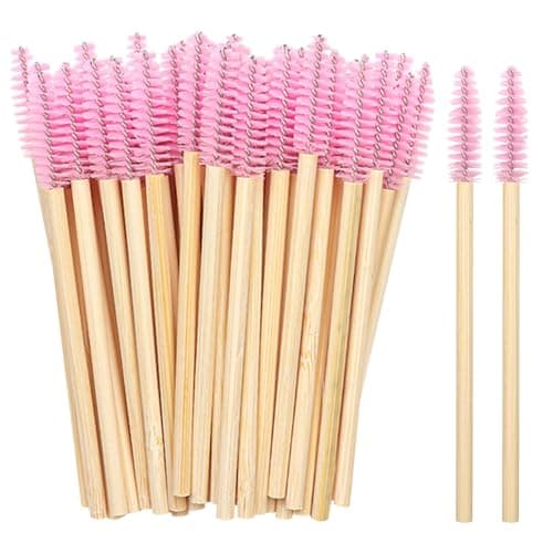 Image of 50PCS Disposable Lash Mascara Wands, Bamboo Eyelash Mascara Brushes, Eyelash Spoolies eyebrow brush Makeup Kit, Eyelashes Extension Brush Applicator Mascaras Wands Cosmetic Makeup Tools (Pink)