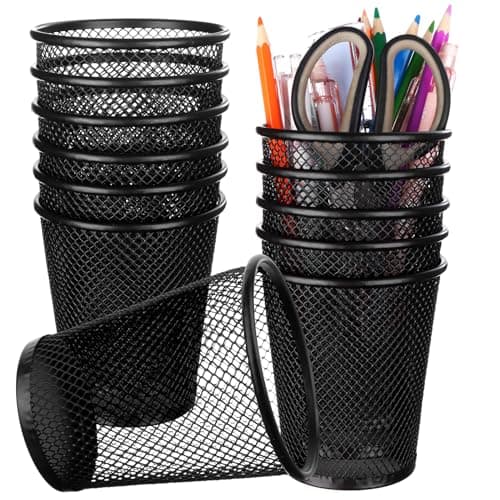 Image of oneant 12Pcs Black Pen Holder for Desk Pencil Holder Metal Mesh Pen Pot for Office Home Classroom Stationary Supplies