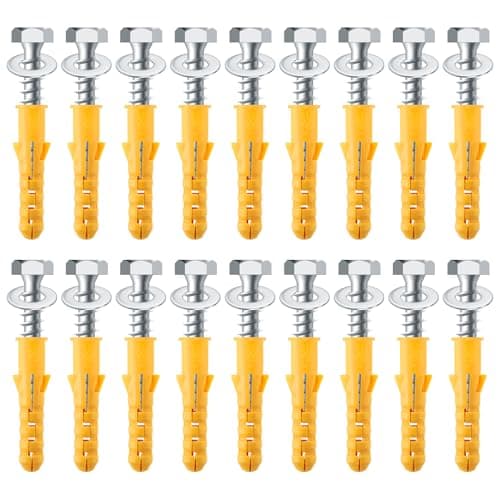 Image of 18 Sets Heavy Duty M10x50mm Masonry Brick Wall Plugs and Concrete Screws with Washer Zinc Plated Wall Fixing Anchor Bolts Strong Wall Plugs and Screws Set for TV Bracket Aerial Satellite Fence Shelves