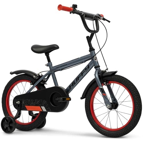 Image of Huffy Pro Thunder 16-inch Kid's Bike, aged 5-7 years, Charcoal Grey, Removable Stabilisers, Chainguard, Front and Rear Mudguards, Dual Caliper Brakes
