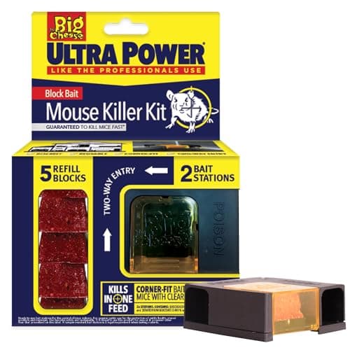 Image of The Big Cheese Ultra Power Block Bait Mouse Killer Kit - Twinpack, Refillable Bait Stations, 5x20g Brodifacoum Blocks, Rat and Mice Poisoning Blocks, Fast Acting, Biodegradable, Indoor and Outdoor Use