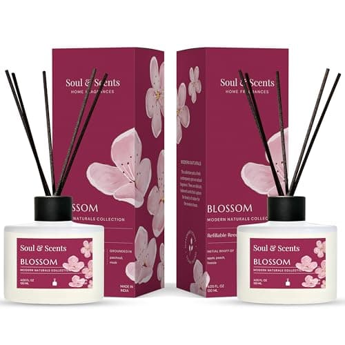 Image of Soul & Scents Blossom Reed Diffuser Set - 120ml with 6 Fiber Sticks Each | Stress Relief & Aromatherapy | Long-Lasting Scented Air Freshener for Home, Bedroom, Bathroom & Office | Pack of 2