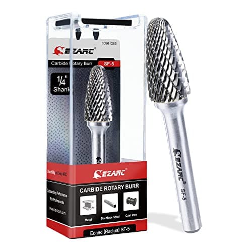 Image of EZARC Tungsten Carbide Rotary Burr Bit, SF-5 Double Cut Carbide Burr 1/4" Shank Die Grinder Cutting Burrs Bit for Metal Working & Sturdy Storage Case