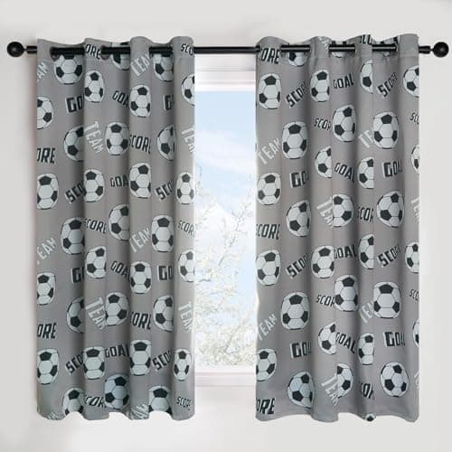 Image of OHS Kids Football Blackout Curtain, Modern Decorative Boys Football Curtains for Kids Bedroom Home Insulated Summer Winter Soft Curtains, 66x54” - Grey