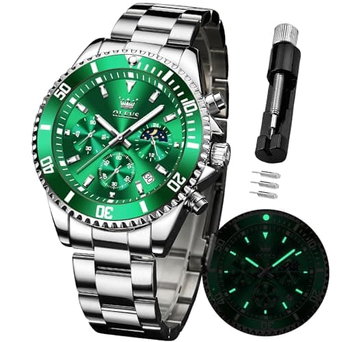 Image of OLEVS Watches for Men Waterproof Designer Luxury Formal Luminous Two Tone Stainless Steel Men's Watch Date Moon Phase Chronograph Quartz Watch Men's Gifts