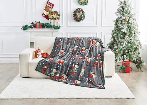 Image of GC GAVENO CAVAILIA Nutcracker Christmas Fleece Blanket - Soft Fluffy Sherpa Throw Blanket for Sofa, Bed & Couch - Warm Winter Thick Faux Fur Throws (200x240 cm) - Extra Large Xmas Blanket & Adults