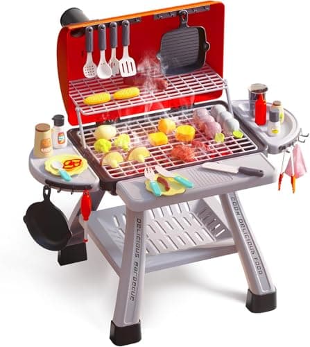 Image of CUTE STONE BBQ Grill Playset for Kids Age 3+, Toy Kitchen Set with Smoke, Accessories, Pretend Play Indoor/Outdoor, Boys Girls Gift, 23.6" H