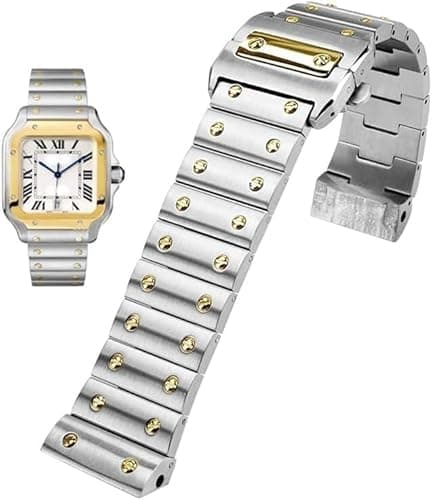 Image of dongriuk Solid Stainless Steel Men's Wristband Watch Band For Cartier Santos 100 Series Bracelet With Butterfly Buckle Watch Accessories(Silver gold)