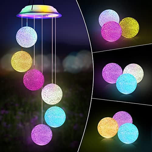 Image of Wind Chimes Outdoor, Solar LED Crystal Ball Wind Chime Lights Garden Lights Waterproof Color Changing LED Best Birthday Gift for Mom Grandma Hanging Decorative Light for Christmas Outdoor Decoration