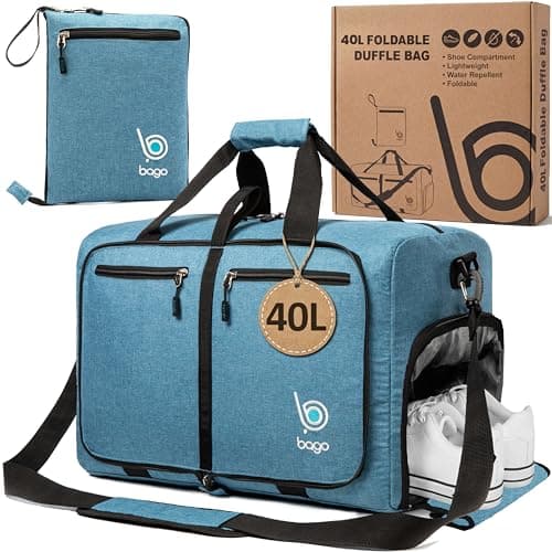 Image of bago Holdall Bags for Men & Women - 40L Spacious Holdall Bag with Shoe Compartment - Save Time & Travel The World in Style & Convenience - Durable, Lightweight & Foldable Duffle Bag (SnowBlue)
