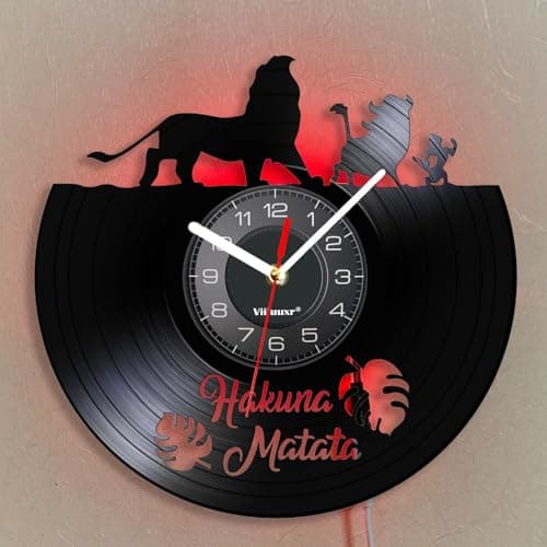 Image of Viiluuxr Vinyl Record LED Wall Clock 12 Inch Neon Clock The Lion Shape Christmas Night Lamp Remote Control Luminous Ambient Mood light Home Kitchen Bedroom Garden Decoration.