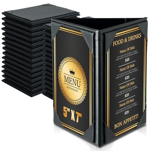 Image of FLKQC Leatherette Table Tents Triangle Menu Holders 5"x 7", 30 Pack 3-Side Picture Frames with Angled Corners for Restaurant, Bar, Cafe, Wedding, Durable and Foldable Design (30 Pack, 5" x 7")