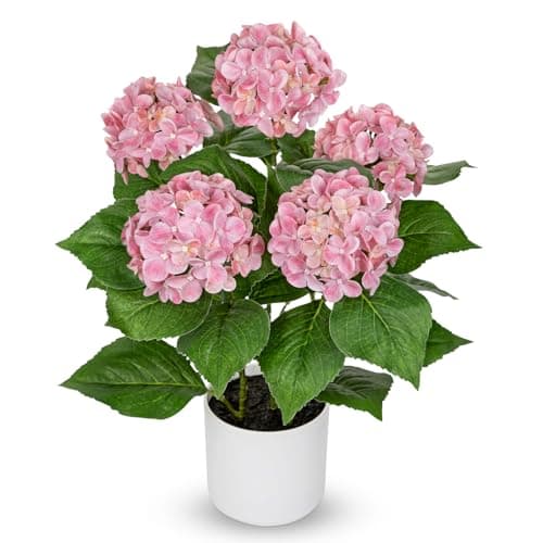 Image of Briful Hydrangea Artificial Flowers in Pot - 19.6" Tall Faux Hydrangea Plants with 4.7" Flower Heads - Real Touch Hydrangeas Pink Artificial Flower for Living Room, Bathroom, Home Decoration