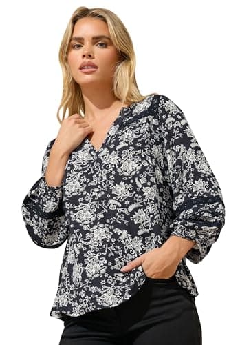 Image of M&Co Petite Damask Print Lace Insert Top - Women's Black