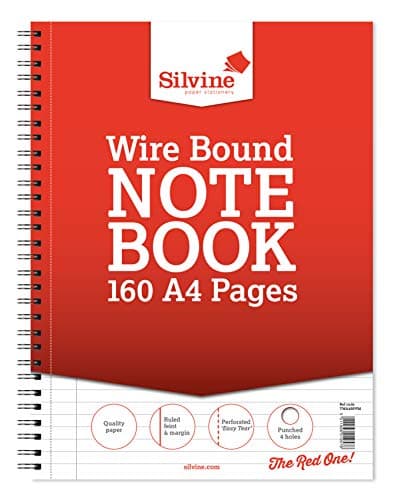Image of Silvine A4+ Wirebound Notebook with 160 Pages, Ruled 8mm Feint with Margin and Punched 4 Holes [Pack of 6]
