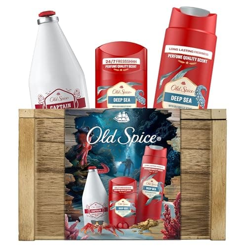 Image of Old Spice Treasure Chest Gift Set for Men with Deep Sea Deodorant Stick, Shower Gel and Captain Aftershave Lotion