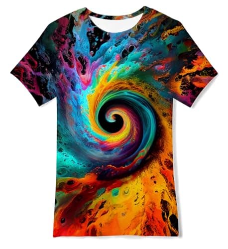 Image of Belovecol Boys Girls Colorful T-Shirt Teens 3D Vortex Short Sleeve Black T Shirts Summer Crewneck Tee Shirts 10-12 Years